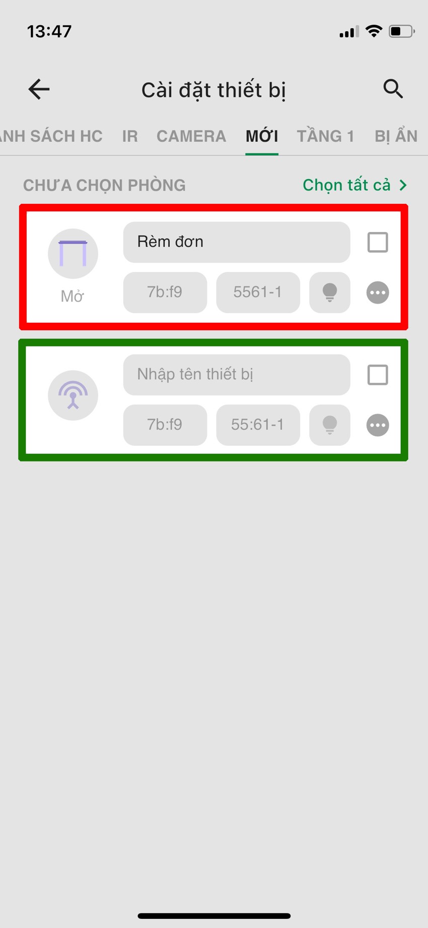 Hiển thị repeater cua loại sóng thứ 2 trên app