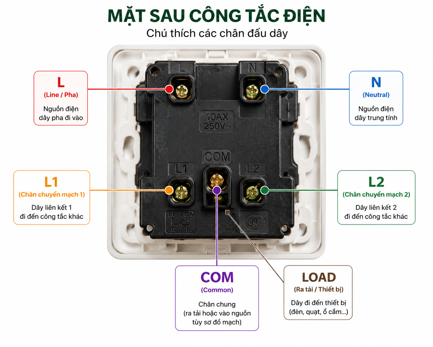 Ảnh thực tế mặt sau công tắc điện