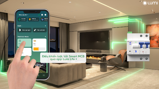 Aptomat chống giật Lumi được điều khiển thông qua app Lumi