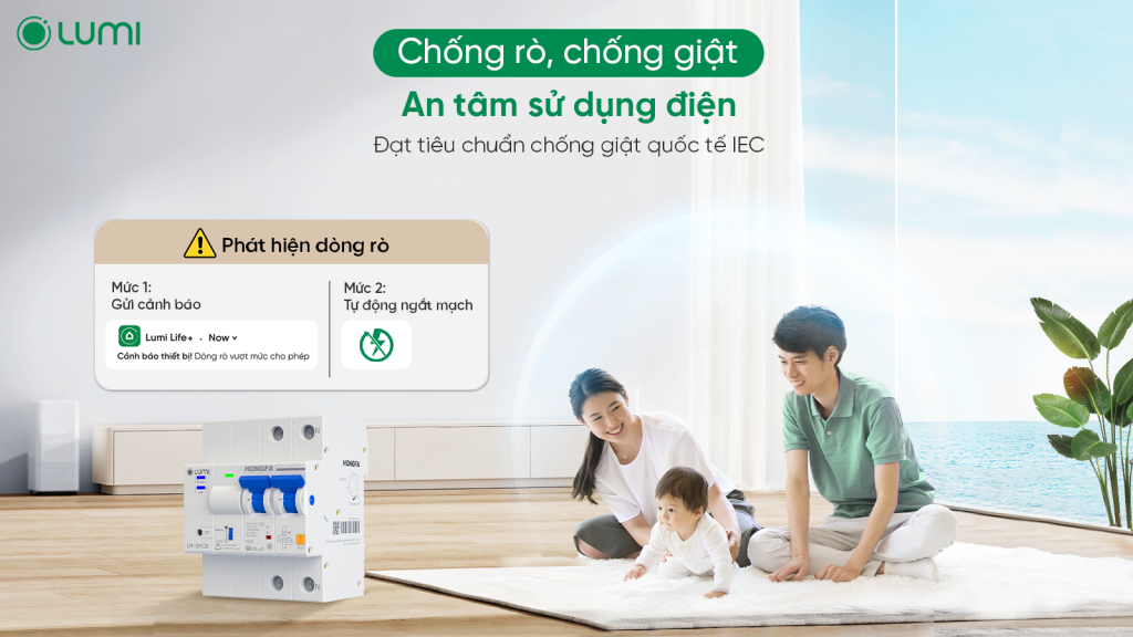 Aptomat thông minh Lumi đưa ra 2 mức cảnh báo dòng rò