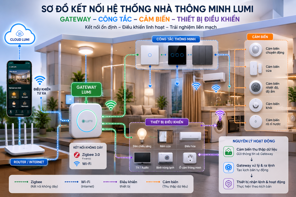 Sơ đồ kết nối hệ thống nhà thông minh Lumi