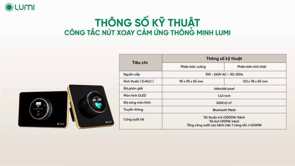 Thông số kỹ thuật công tắc cảm ứng thông minh Lumi