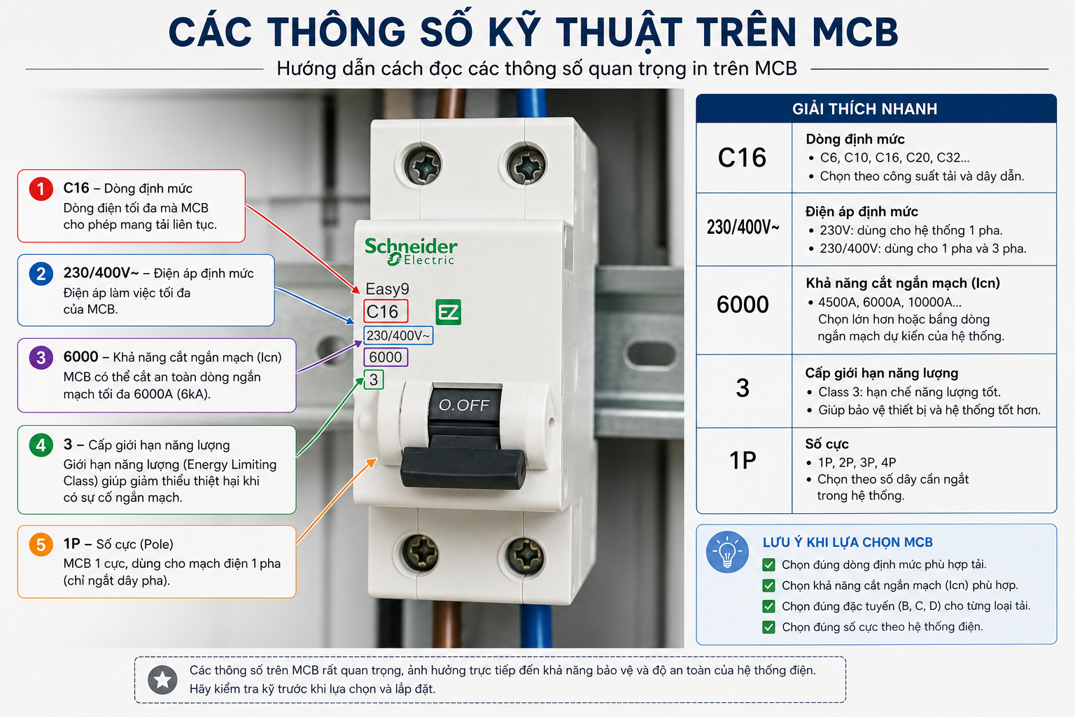 Các thông số kỹ thuật trên MCB