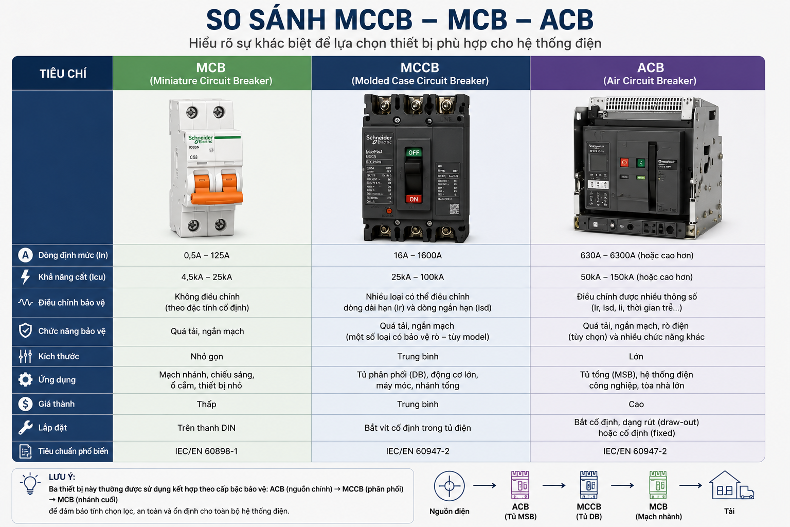 Bảng so sánh trực quan MCB - MCCB - ACB