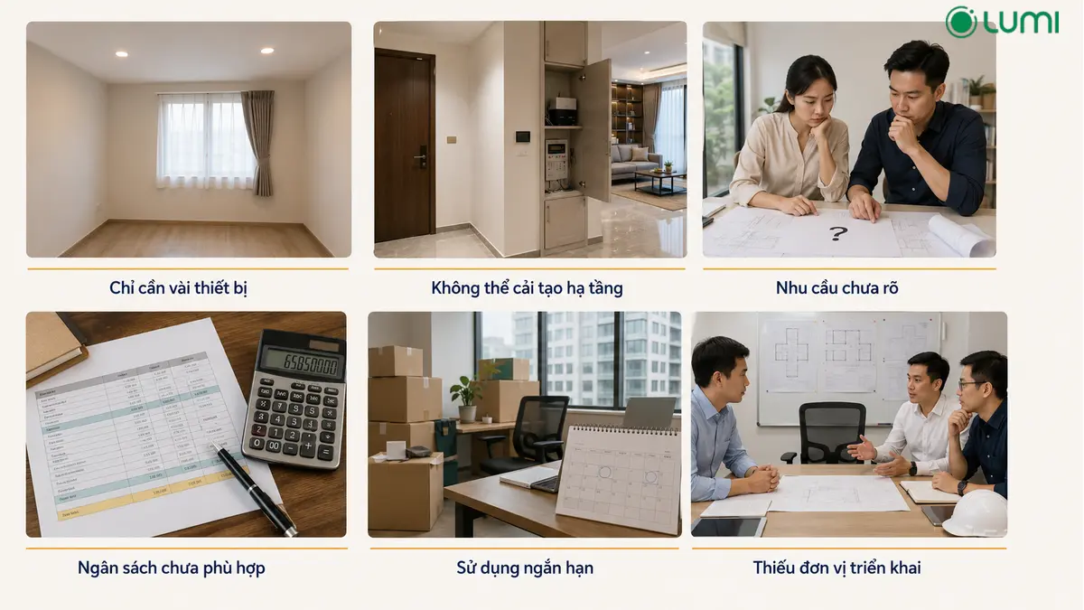 KNX có thể chưa phải phương án hợp lý khi phạm vi điều khiển nhỏ, khó cải tạo hạ tầng hoặc nhu cầu sử dụng chưa rõ ràng