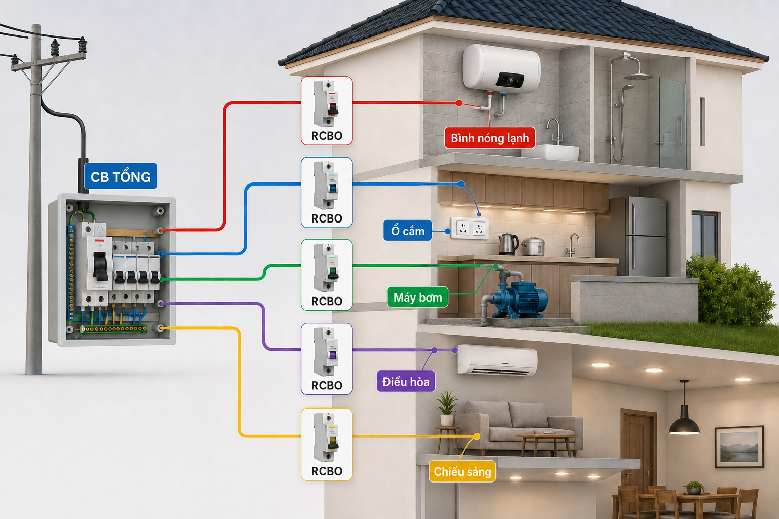 Sơ đồ vị trí thiết bị bảo vệ trong nhà