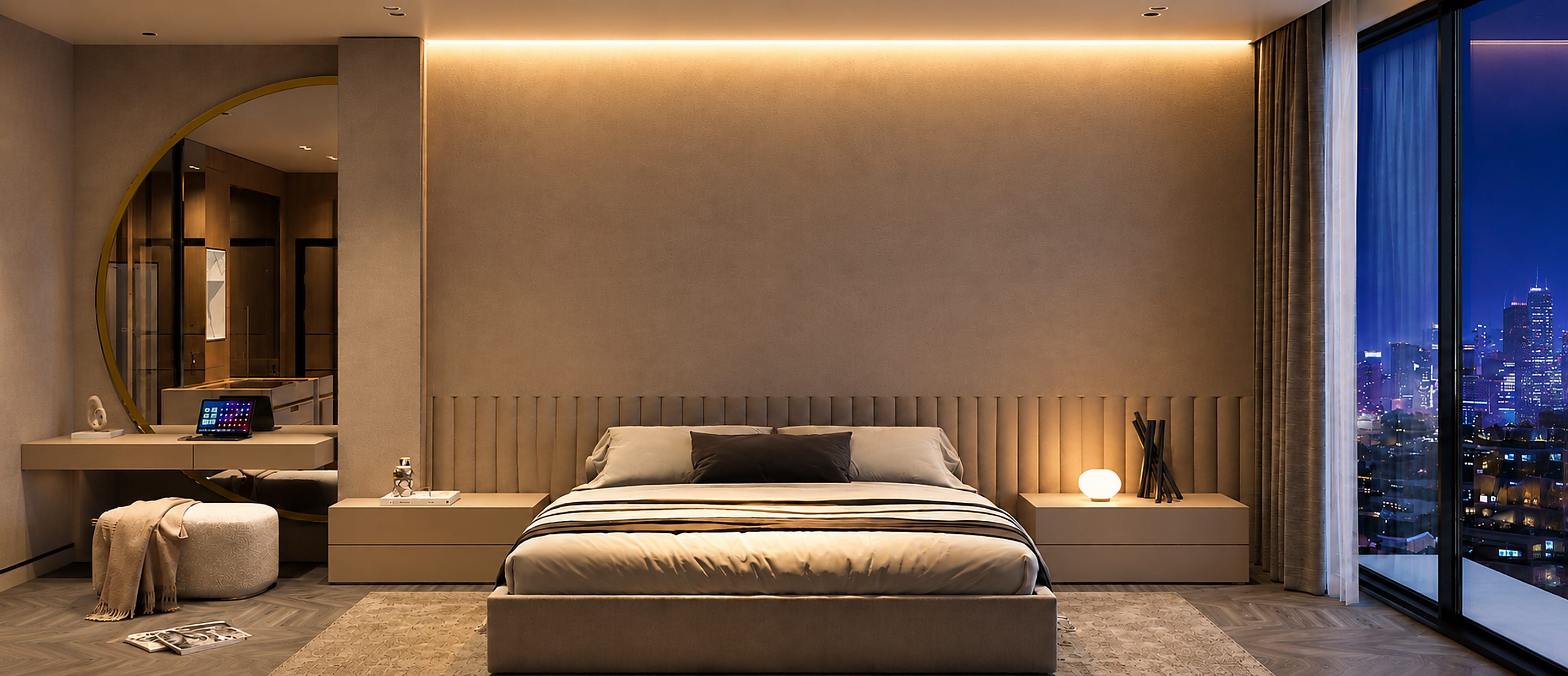 Phòng ngủ với ánh sáng gián tiếp từ LED hắt