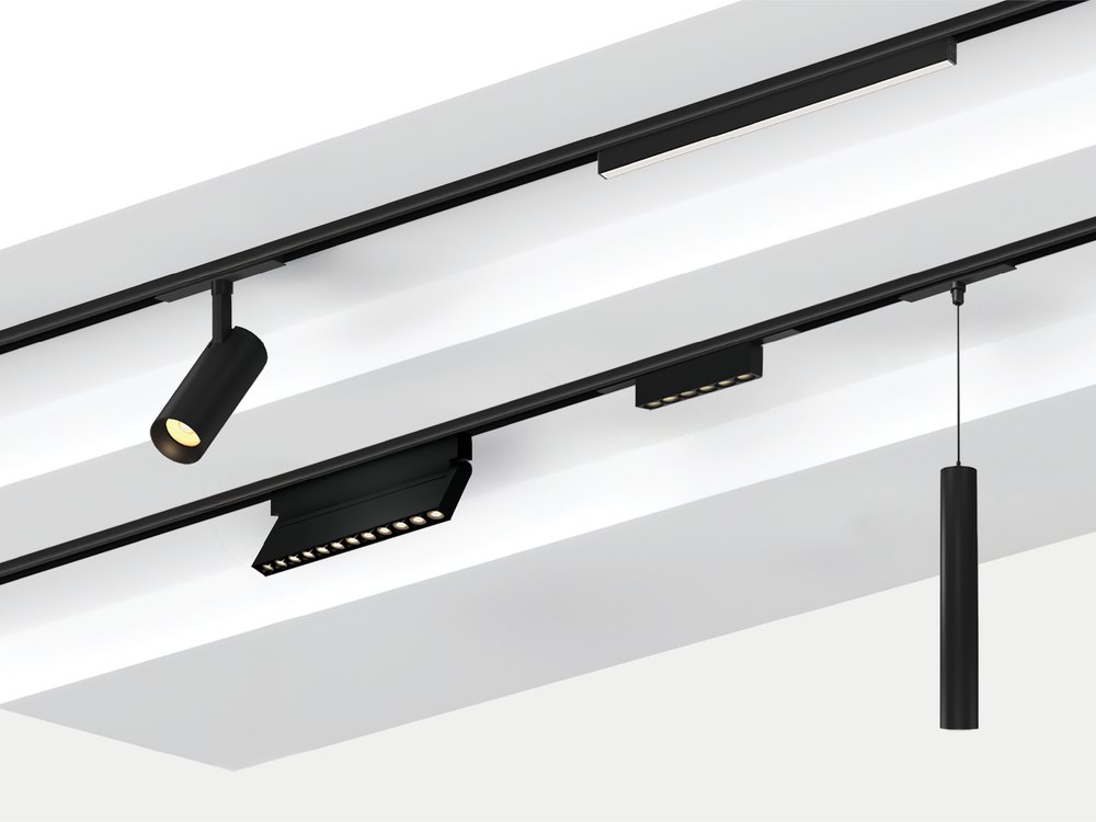Hệ ray nam châm Lumi với module đèn rọi và đèn thả