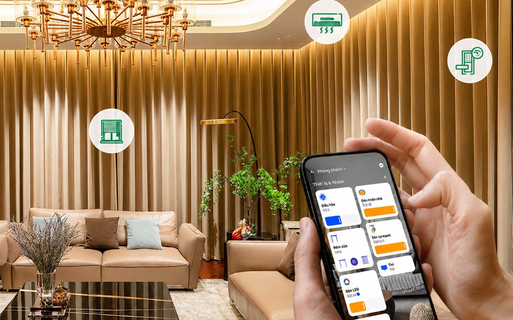 Điều khiển ánh sáng phòng khách qua điện thoại